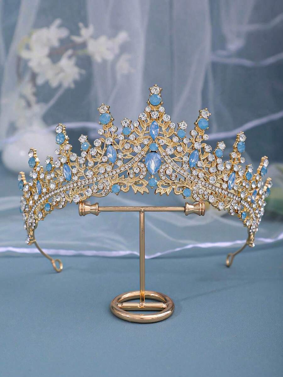 1件優雅女款金色水晶皇冠 新娘婚禮頭飾 舞會派對裝扮髮飾 髮冠 - 淺藍色 - 查看 1