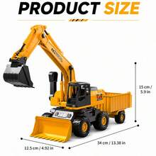 TEMI Truk Ekskavator Serbaguna dengan Lengan Ekskavator yang Dapat Digerakkan, Cocok untuk Usia 3+ Tahun, Kendaraan Konstruksi Mainan Realistis, Sekop Pasir, Platform Kerja Berputar 360°, Trailer yang Dapat Dilepas, Hadiah Ulang Tahun dan Natal untuk Anak-Anak - Kuning - View 13