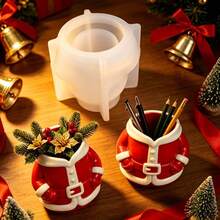 SUPWANPENG Santa Claus Clothes, Christmas Dress Pocket, Top Half Body Flower Pot Silicone Mold, Christmas Red Clothes Green Plant Cement Flower Pot DIY Resin Storage Mold, Easy Demolding And Reusable, Suitable For DIY Resin, Plaster, Clay, Concrete, Cement Crafts Silicone Mold, Easy Demolding, Suitable For Various Holiday Gifts And Home Decor. - A - View 1