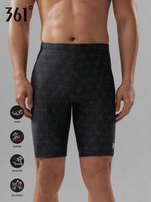 361degree New Men's Racing Bermuda Swim Trunks, Drawstring Waist, Breathable Quick-Dry High-Stretch Fabric, Letter Print Fashionable Design, Suitable For Hot Springs, Kayaking, Paddleboarding, Surfing, Rafting, Beach Volleyball, Teenagers, Adults, All Seasons - Black - View 2