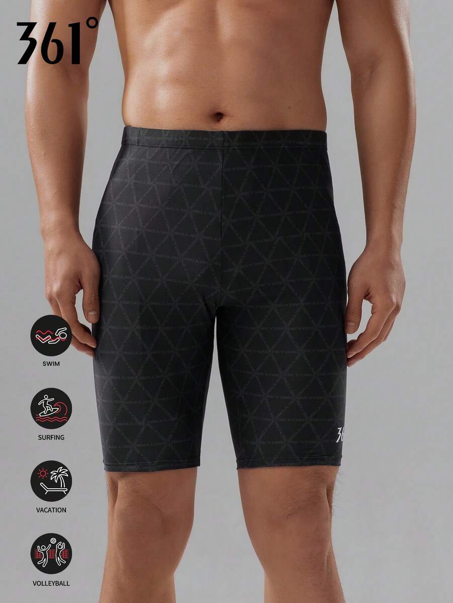 361degree New Men's Racing Bermuda Swim Trunks, Drawstring Waist, Breathable Quick-Dry High-Stretch Fabric, Letter Print Fashionable Design, Suitable For Hot Springs, Kayaking, Paddleboarding, Surfing, Rafting, Beach Volleyball, Teenagers, Adults, All Seasons