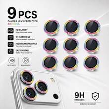 Yezodawee 亮片彩色相機鏡頭保護膜，AR+AF 鋼化玻璃適用於 17 Pro Max/16/16 Plus/17，9H 防刮金屬單鏡頭保護膜，高清晰透明相機配件 9片/包 - 彩色 - 查看 37