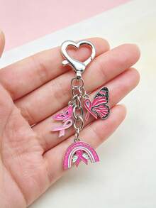 Breast Cancer Awareness Keychain, Pink Awareness Ribbon Bag Keychain, Pink Ribbon Key Ring, Women's Bag Pendant Zinc Alloy Jewelry, Gift For Women - Multicolor - View 7
