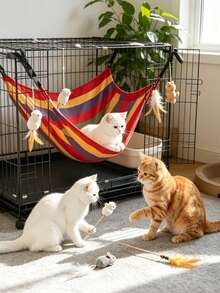 All Season Reversible Hanging Cat Hammock, Detachable, Machine Washable & Reusable, Suitable For Small To Medium Cats, Fits Living Room, Bedroom, Balcony And Cat House - Multicolor - View 1