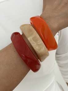 4/3/1pc Vintage Elegant Casual Style Women's Colorful Acrylic Bracelet Set Suitable For Daily Layering - Colorful - View 9