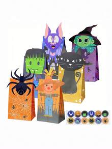 26/13pcs Halloween-Themed Party Wrapping Paper Bags, Halloween Witch, Spider, Scarecrow Pattern Gift Wrapping Bags With Stickers, Trick-Or-Treating Gift Wrapping, Holiday Gift Wrapping, Suitable For Halloween Party Decorations, Home Baking Packaging. - View 8
