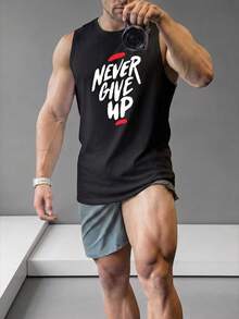 ZYNTH BALENO Men's Summer Fashion "Never Give Up" Print Tank Top, Cool Summer Essential Sports - Black - View 9