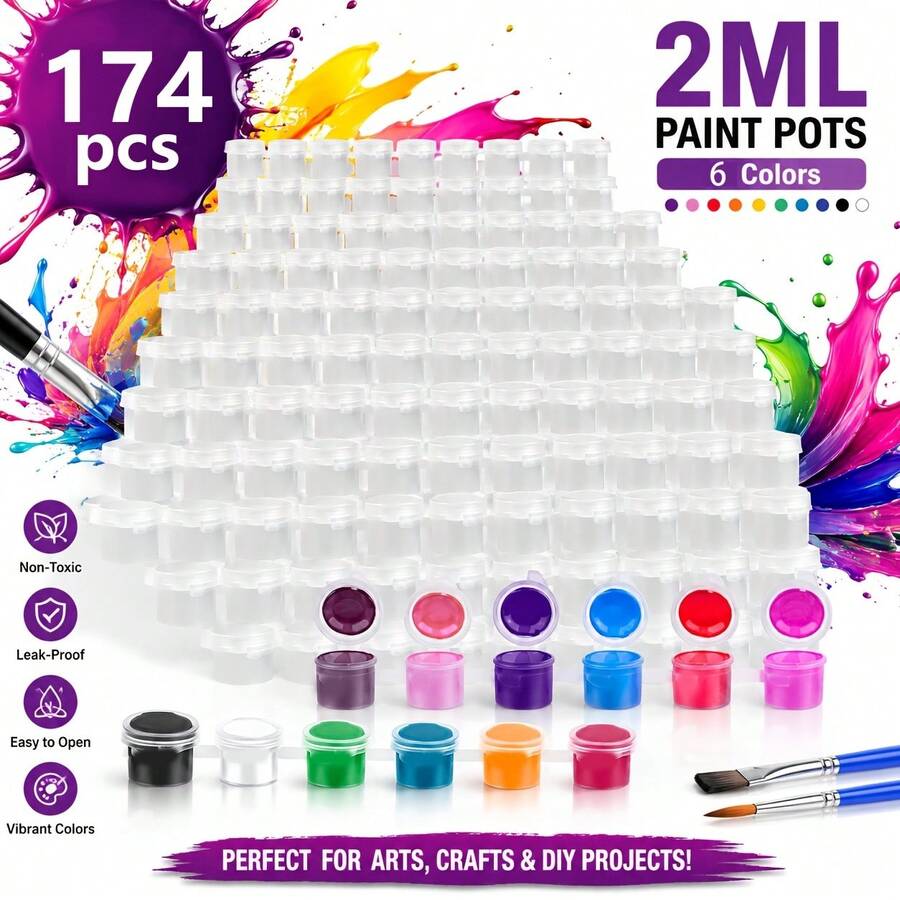 174/150/90pcs Empty Paint Cans, 29/25/15pcs Acrylic Mini Paint Containers With Lids, 6pcs Connected Empty Paint Boxes 2cm (0.07oz), Suitable For Students, Exquisite Painting Gift Set