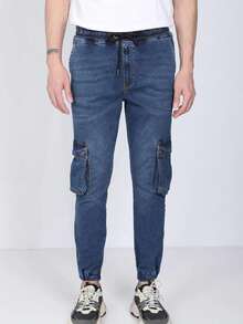 Blue White Men's Dark Blue Cargo Pocket Jogger Pants - Royal Blue - View 2
