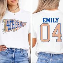 Customized Double-Sided T-Shirt For Teacher Team, School Level, Back To School Gift, Grade 1, Grade 2, Grade 3, Grade 4 - 白色 - 查看 2