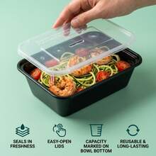 24pcs Multi-Functional PP Polypropylene Food Storage Containers, Material Does Not Release Harmful Substances, Airtight Seal To Prevent Liquid Spillage. Suitable For Microwave Heating And Refrigerator Storage, And Provides Multiple Capacities To Meet Different Storage Needs For Vegetables, Meat And Leftovers. - Black - View 2