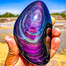 1pc Natural Rainbow Obsidian Crystal Palm Stone, Irregular Shape, Shimmering With Rainbow Hues. Home, Office, Or Aquarium Deco, Crystal Gift. - Colorful Gemstone Palm Stone - View 6