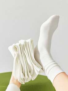 15/10/5/3/1 Pair Women's Solid Color Wide Opening Comfortable Minimalist Maternity Socks, Moisture-Absorbing Mid-Calf Socks, - White - View 2