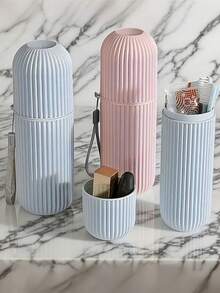 1/2pcs Minimalist Solid Color Portable Travel Toothpaste & Toothbrush Storage Box, With Hanging Rope Multifunctional Wash Cup Storage Box, Suitable For Camping, Business Travel, Home Bathroom Daily Use, Compact Toiletries Accessories, Ideal Gift For Back To School And New Year - Multicolor - View 3