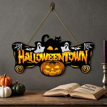Halloween New Pumpkin Ghost Hanging Wooden Sign Wooden Craft Pendant Wall Decor - A - View 5