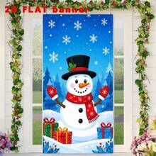 1 pezzo di sfondo per banner a tema natalizio 2D, con tema pupazzo di neve carino, combinato con fiocchi di neve blu, scatole regalo natalizie e foreste di conifere. Nessuna alimentazione elettrica richiesta. - Visualizzare 6