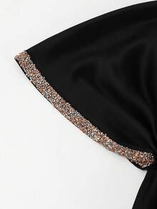 1PC Women's Convenient Headscarf Hat, Solid Color Rhinestone Satin Elastic Headscarf, Easy To Wear - Black - View 7
