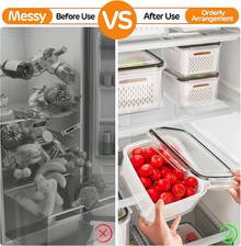6件組（2個蓋子+2個盒子+2個濾水籃）方形食品儲存容器，PP材質可重複使用冰箱儲存盒，適用於辣椒、歐芹、香菜、大蒜、麵條、雞蛋，附蓋可手洗，廚房必備儲存容器，冰箱收納蔬菜保鮮盒，1件食品儲存收納盒 - 查看 8