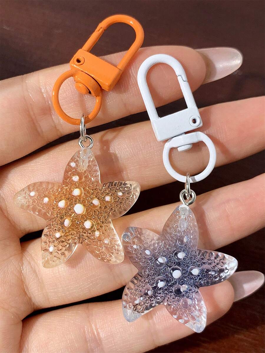 2件裝趣味可愛半透明海星造型吊飾鑰匙圈,適用於背包、鑰匙、鉛筆盒、水壺裝飾,送給朋友的紀念禮物 - 半透明海星 - 查看 1
