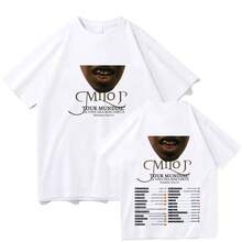 T-shirt Milo J World Tour Life Was Shorter, t-shirt graphique en coton à manches courtes, style hip-hop, coupe ample, unisexe - Blanc - Voir 2