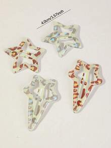 18pcs Leopard Print Star, Pentagram, Heart, Shooting Star, Water Drop Random Style Minimalist Cute Hair Clips For Girls - Multicolor - View 7