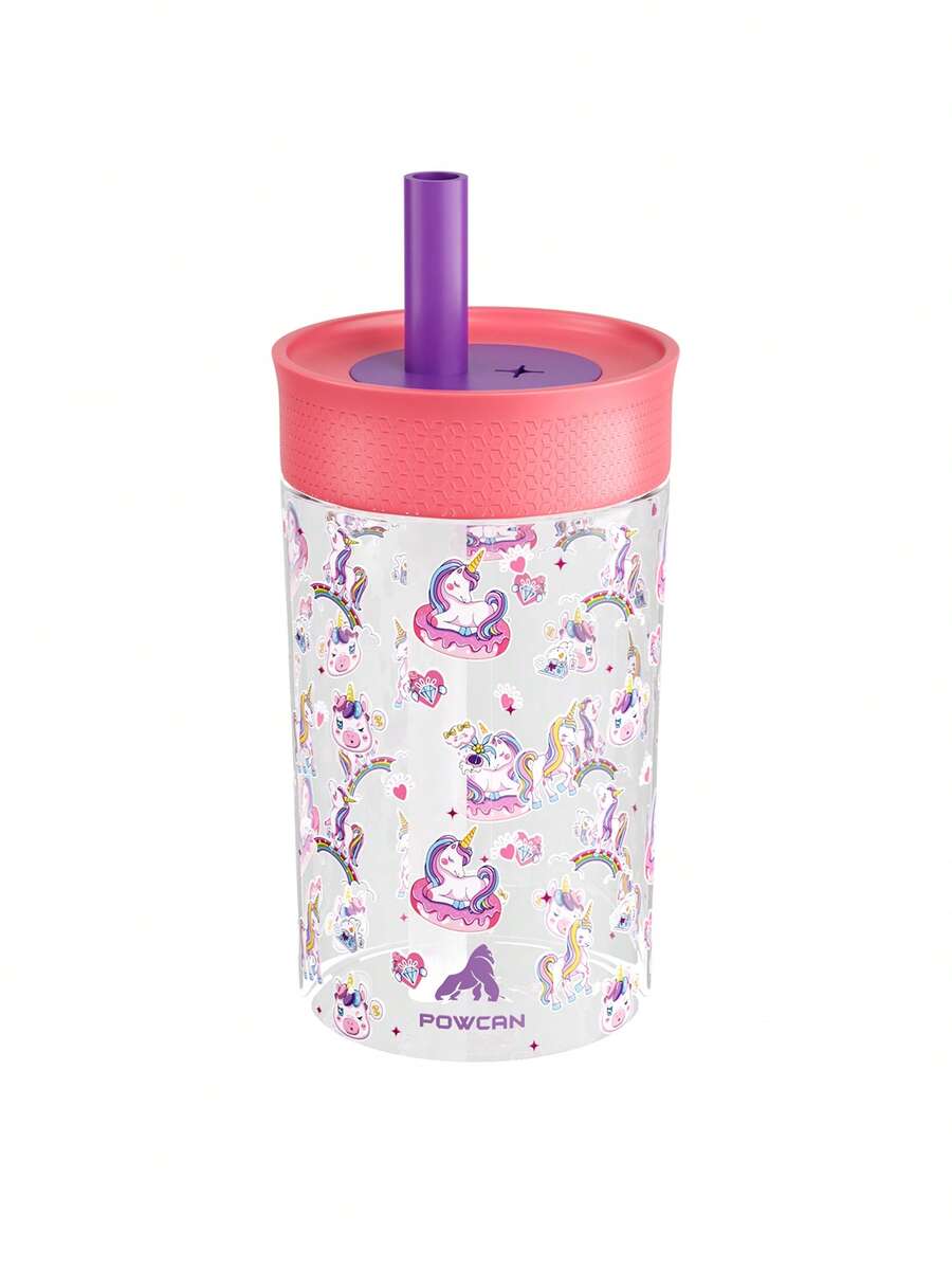 Powcan 15oz Tumblers With Spill Resistant Flexible Straw And Leak-Proof Design, Easy To Clean, Kids Water Bottle, Great For Travel - Purple Unicorn - View 1