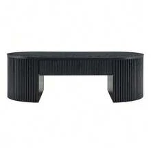 Designer Coffee Table With Fluted Paneling, Black Oval Coffee Table With Storage Drawer, Sturdy Living Room Table For Sofa - Black - View 6