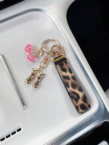 26 Letters To Choose From, Keychain Pendant, Creative Cherry Pendant, Leopard Print Pattern Key Strap, Car Keychain Pendant, Bag Decoration Pendant, Personalized Fashionable Key Matching. Key Accessories, Car Remote Control Decoration Pendant, Holiday Gift. - Letter - View 25
