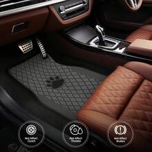 2pcs/4pcs Luxury Black Gray Paw Print Pattern Car Floor Mat Set, Absorbent And Non-Slip, Washable, Fashionable Car Interior Protection, Van, SUV, All Seasons, Neutral V Gift, Material - A - View 2