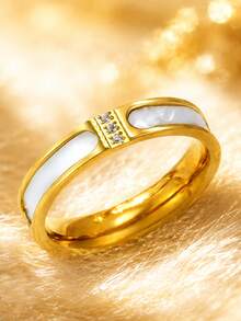 ZCNC Znice 2026 New 304 Stainless Steel 18K Gold Plated Stackable Ring Set, Women's Style, 3pcs Clover And Full Rhinestone Personalized Rings, Hypoallergenic Minimalist Jewelry, Perfect Mother's Day Gift, Summer Vacation Accessory - Gold 2 - View 4