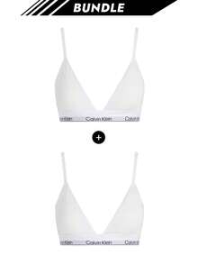 Calvin Klein [Bundle] Icon Logo Women's Triangle Bra X 2 - White+White - View 1