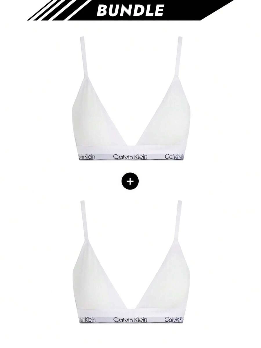 Calvin Klein [Bundle] Icon Logo Women's Triangle Bra X 2 - White+White - View 1