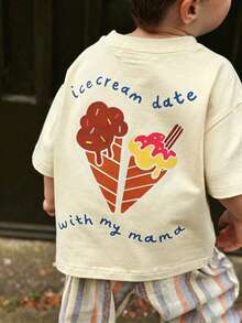 Young Boy Casual Fun Print Crew Neck Short Sleeve Pullover T-Shirt Summer Top - Apricot - View 3