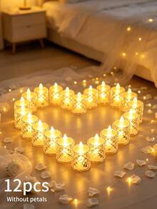 24pcs LED Electronic Candle Lights With Petal Rose Tea Wax, Transparent Crystal Night Light, Christmas Proposal Atmosphere Light, Flameless LED Electronic Candle Night Light For Valentine's Day Date, Party, Home, Wedding Decoration - Candle Lamp - View 14