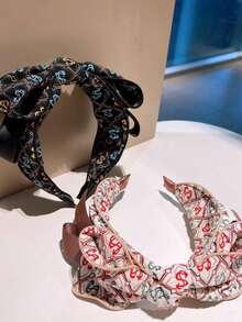 1pc Spring/Summer Recommended Abstract Print Bow Double Layer Oversized Headband Versatile Hair Accessory For Women - Multicolor - View 2