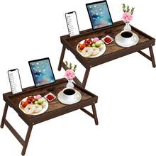 2 Pack Foldable Bamboo Bed Tray Table With Detachable Stand Portable Breakfast Serving Desk For Eating Working And Laptop Use - Brown - View 1