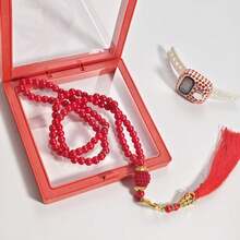 Polka Dot Full Rhinestone Ring Counter With Star Moon Pendant And Long Matching Tassel, Islamic Daily Zikir Prayer Beads Handheld Set, Gentle Style For Girls, Pilgrimage Gift For Best Friends - Multicolor - View 6