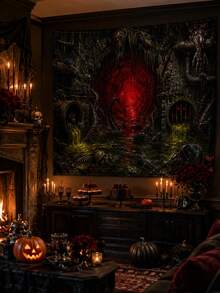 1pc-Horror Sewer Halloween Backdrop Banner, Creepy Tentacle Rat Skeleton Slime Red Abyss Tunnel Print Wall Tapestry, HD Crisp Decor For Dark Gore Party Cosplay Horror Movie Night Spooky Photo Booth Wall Background - G - View 2