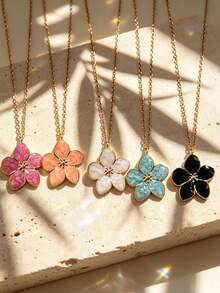 VceTd 1 Set Cute Plumeria Design Stainless Steel Women's Jewelry Set Suitable For Women's Daily Wear Or Vacation Wear Or Holiday Gift - Yellow Gold - View 4