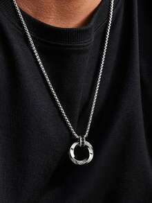 1pc Vintage Mobius Ring Pendant Necklace With Textured Design, Personalized Metal Silver Color, Suitable For Couples, Men And Women For Daily Wear, Party, Festival, Music Festival, Daily Gift, Jewelry Gift - Silver - View 6