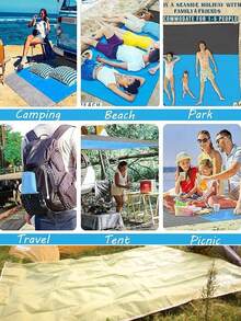 1pc 4-7 Person Outdoor Beach Mat, Waterproof Beach Mat, Extra Large Size, Sand-Proof, Easy To Fold, Quick Dry, Essential Beach Gear For Vacation, Cruise, Picnic And Camping. Includes Drawstring Pocket And Fixing Pegs. - Multicolor - View 4