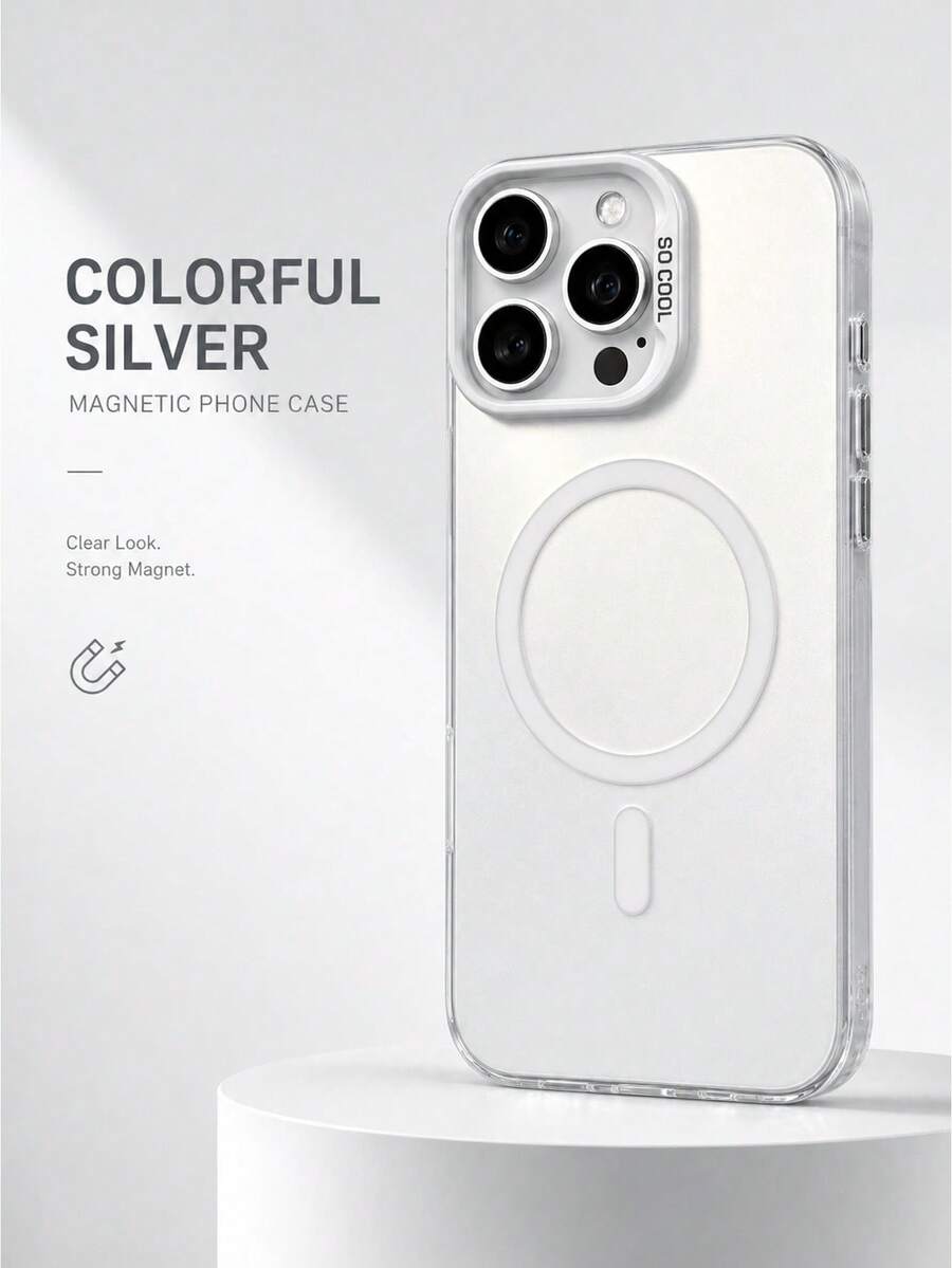 Miniso 1件新款銀色壓克力 2合1 磁吸無線充電創意凸起鏡頭獨特加厚防摔保護殼,適用 Apple 系列 Apple 17 Pro Max/Air、16、11/12/13/14 Plus/XR/7/8 Plus/15 Pro Max 手機殼 - 白色 - 查看 1