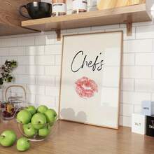 1pc Chef'S Kiss Print Wall Art - Vintage 70s Style Kitchen Poster, Minimalist Lipstick Design, Unframed Canvas For Home - A - View 2