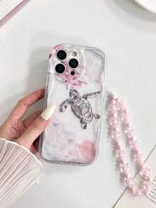 1pc Turtle + Bracelet Phone Case Compatible With Apple 16Pro/15Pro/14Plus/13/12/11 - Pink - View 1