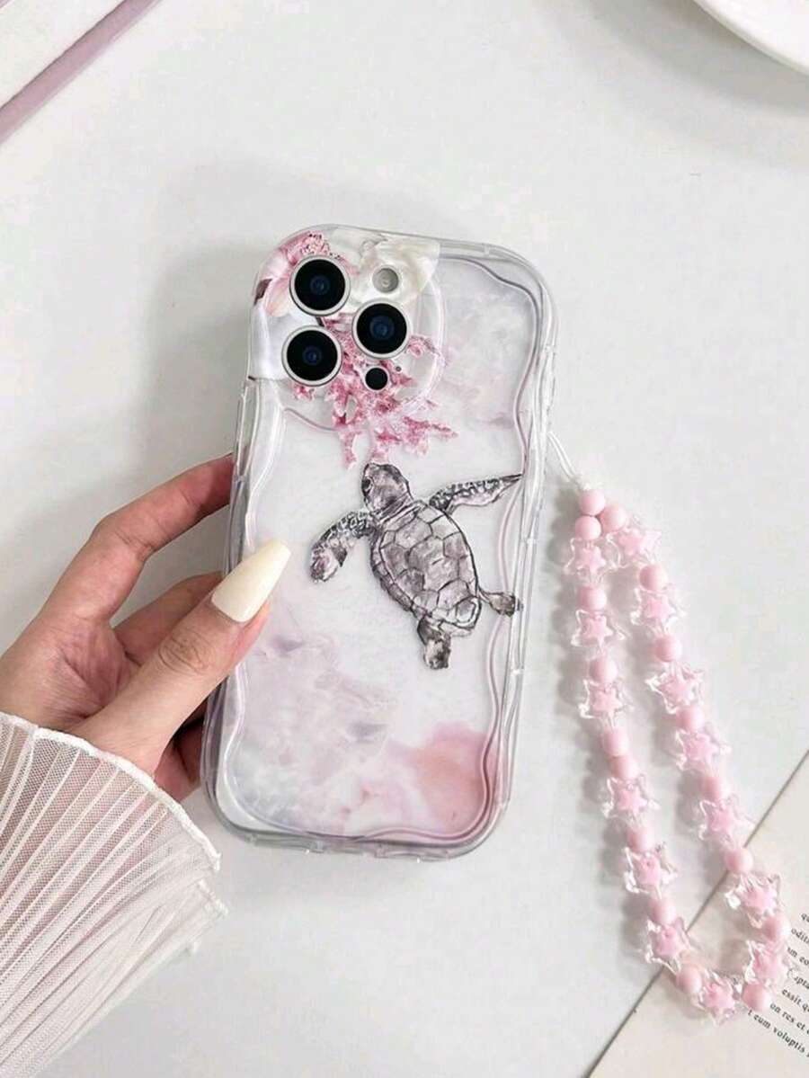 1pc Turtle + Bracelet Phone Case Compatible With Apple 16Pro/15Pro/14Plus/13/12/11 - Pink - View 1