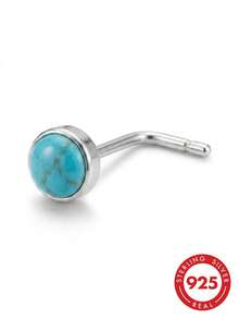 lunastudio 1pc Elegant 925 Sterling Silver Turquoise Clawless Nose Stud, Suitable For Women's Daily Wear - Silver - View 4