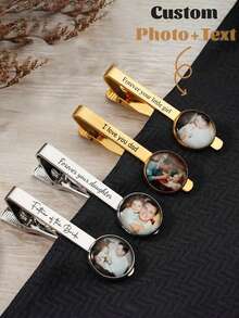 Wedding Gift, Personalized Photo Tie Clip For Father, Personalized Photo Tie Bar, Customized Tie Bar, Father's Day Gift For Father, Unique Sentimental Jewelry - Multicolor - View 1