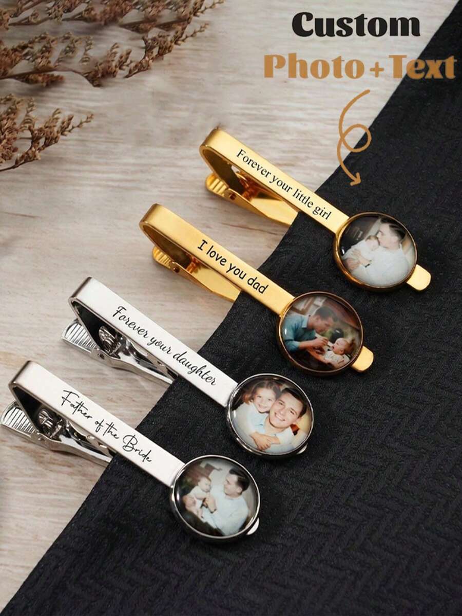 Wedding Gift, Personalized Photo Tie Clip For Father, Personalized Photo Tie Bar, Customized Tie Bar, Father's Day Gift For Father, Unique Sentimental Jewelry - Multicolor - View 1