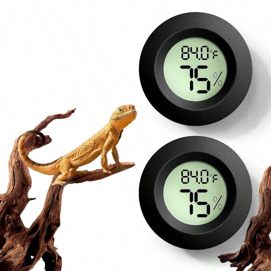 Accesorios para tanque de reptiles, 2 piezas termómetro para reptiles y medidor de humedad para dragón barbudo, araña saltarina, gecko leopardo, cangrejo ermitaño, gecko, pitón bola, lagarto - versión de 150 g de espesor - Ver 1