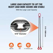 Chain Sling, 5/16 Inch X 5 Ft Lifting Chains With Hooks, G80 Engine Chain Hoist Lifts, 6600 Lbs/3 Ton Capacity Lifting Sling Chains For Engine Hoist, Engine Lift Chain With 2 Leg Grab Hooks - 5/16 Inch X 5 Ft, 6600 Lbs/3 Ton - View 3